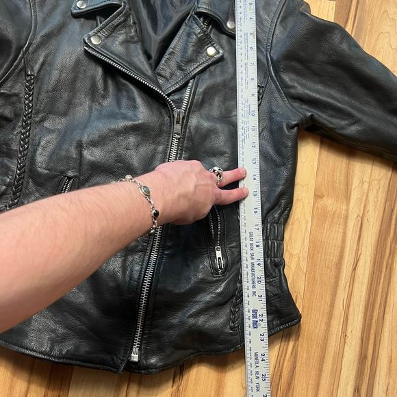 VINTAGE 80s Motorcycle Jacket Womens Small Cross Zip Biker Greaser Punk Braided - Picture 4 of 8